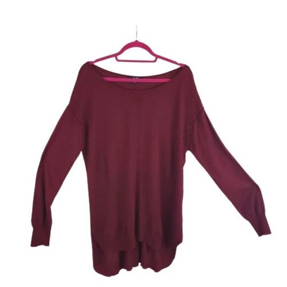 Leighton Burgundy Sweater Oversized Baggy Side Slits Scoop Neck Soft Size Large - Picture 1 of 11